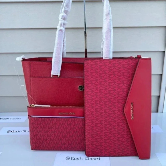 Michael Kors Maisie 3 in 1 Tote Large Leather Bag Flame Red
